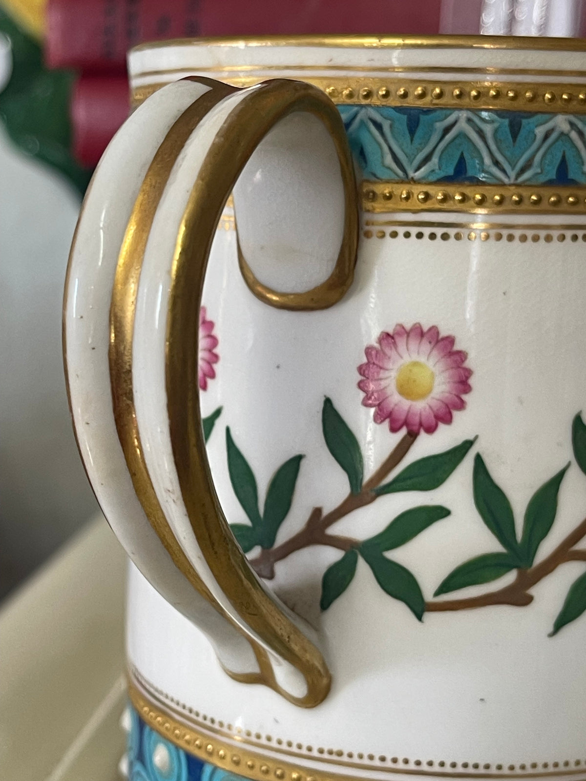 Royal Worcester Victorian Porcelain Mug – Turquoise, Pink Floral & Gilt Decoration