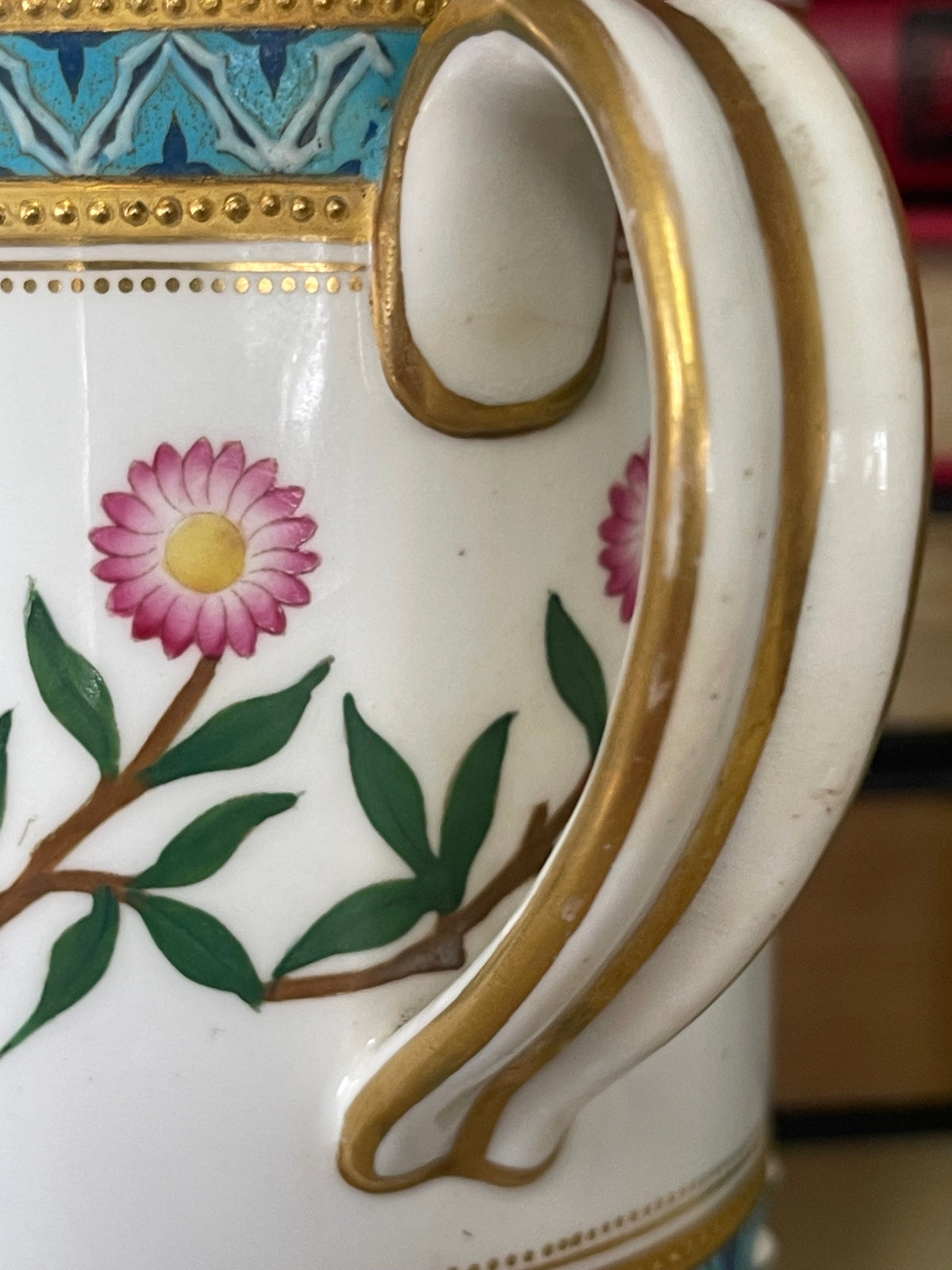 Royal Worcester Victorian Porcelain Mug – Turquoise, Pink Floral & Gilt Decoration