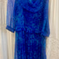Vintage 1980s Blue Pleated Chiffon Dress – Draped Neckline Size 8-10