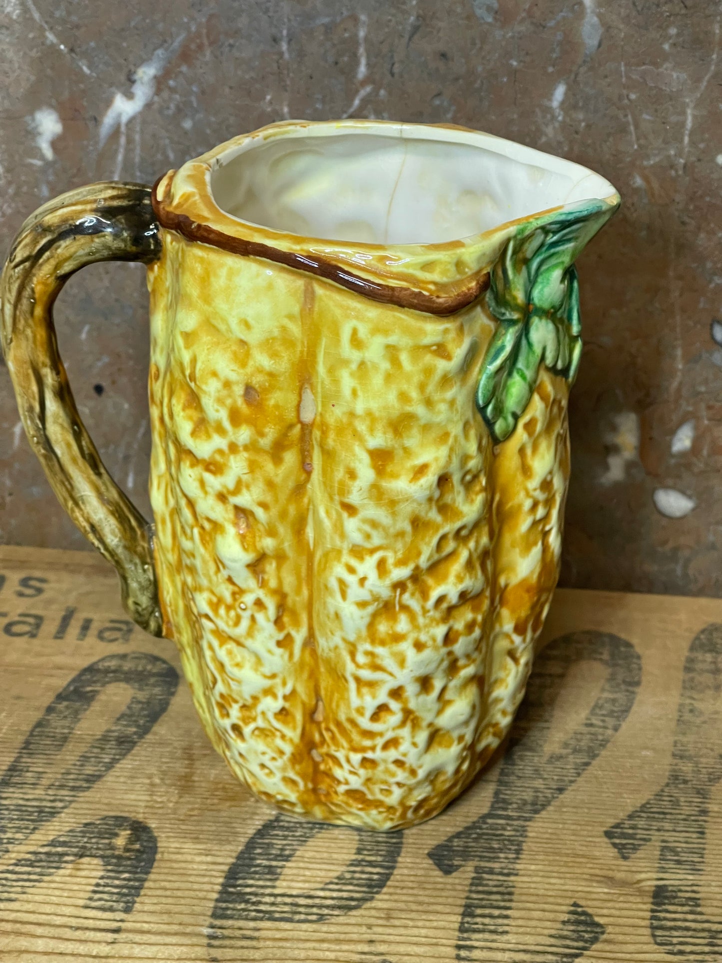 Vintage Majolica Jug/Pitcher with leaves