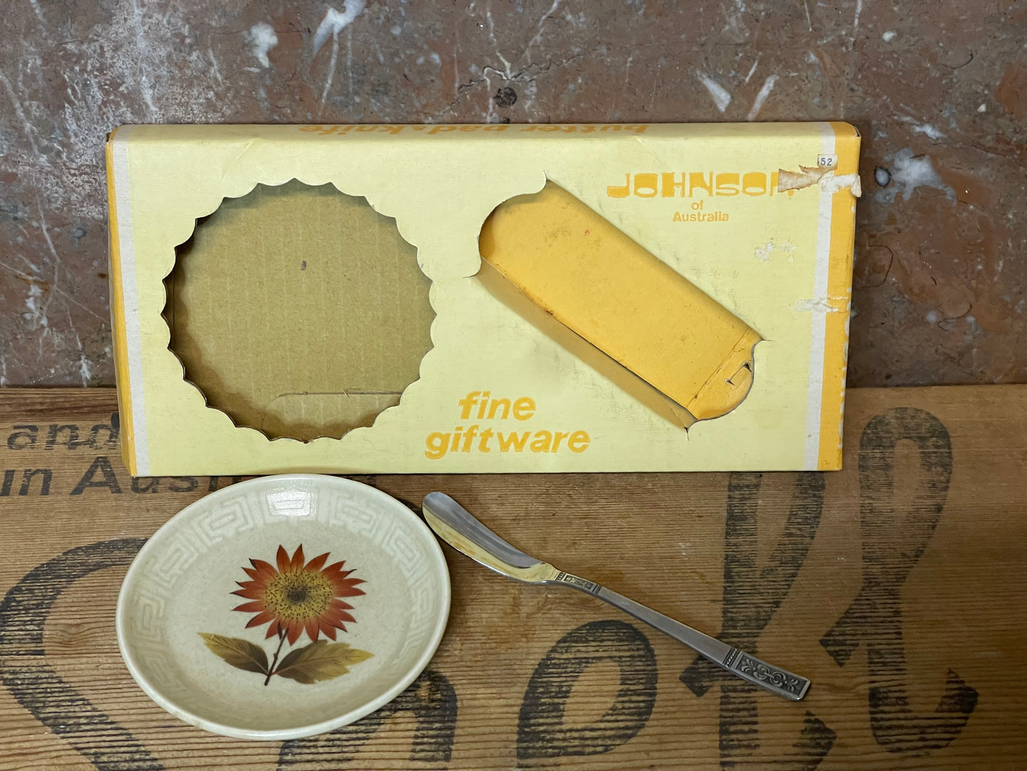Vintage 1970s Johnson of Australia Butter Dish & Knife Set – Retro Tableware in Original Box
