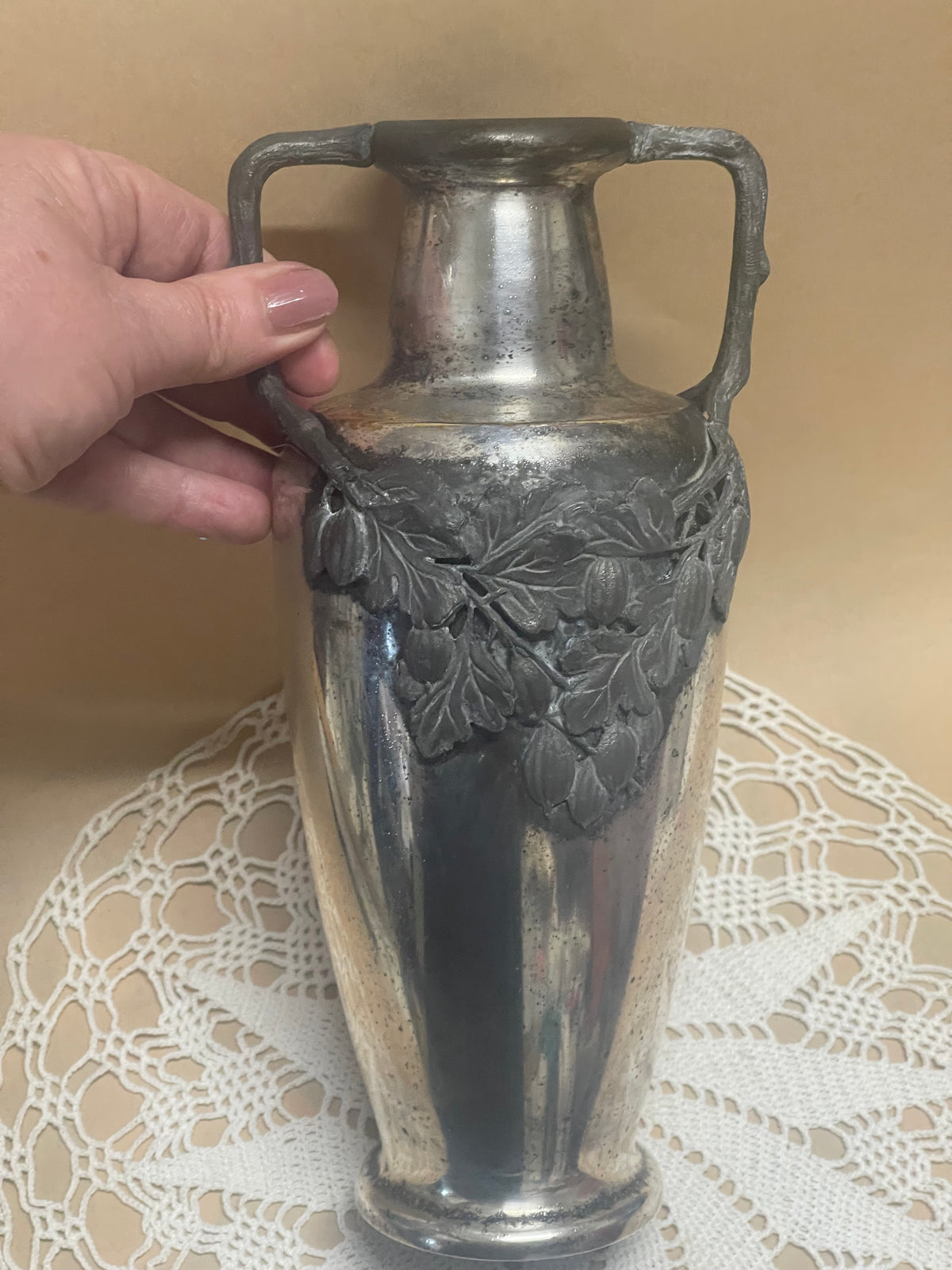 Antique German Art Nouveau Silver-Plated Vase with Glass Insert – c.1900