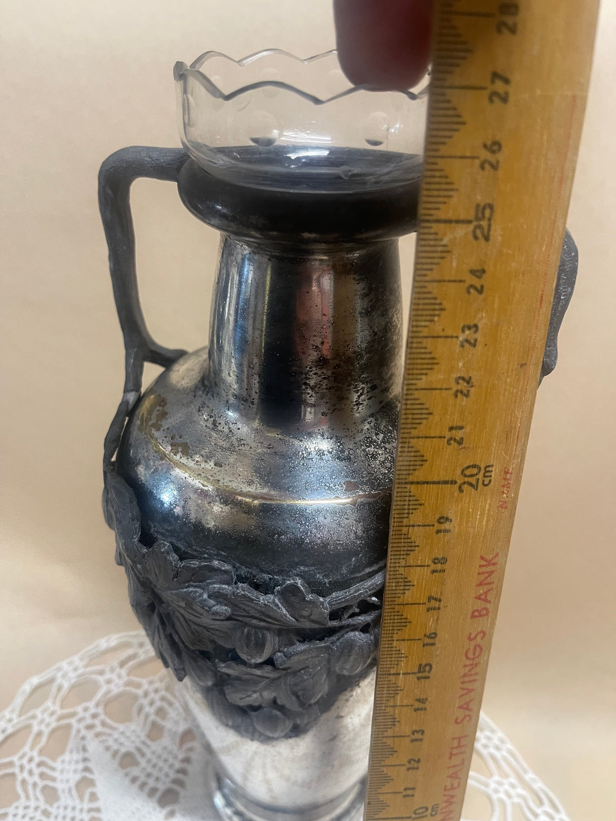 Antique German Art Nouveau Silver-Plated Vase with Glass Insert – c.1900