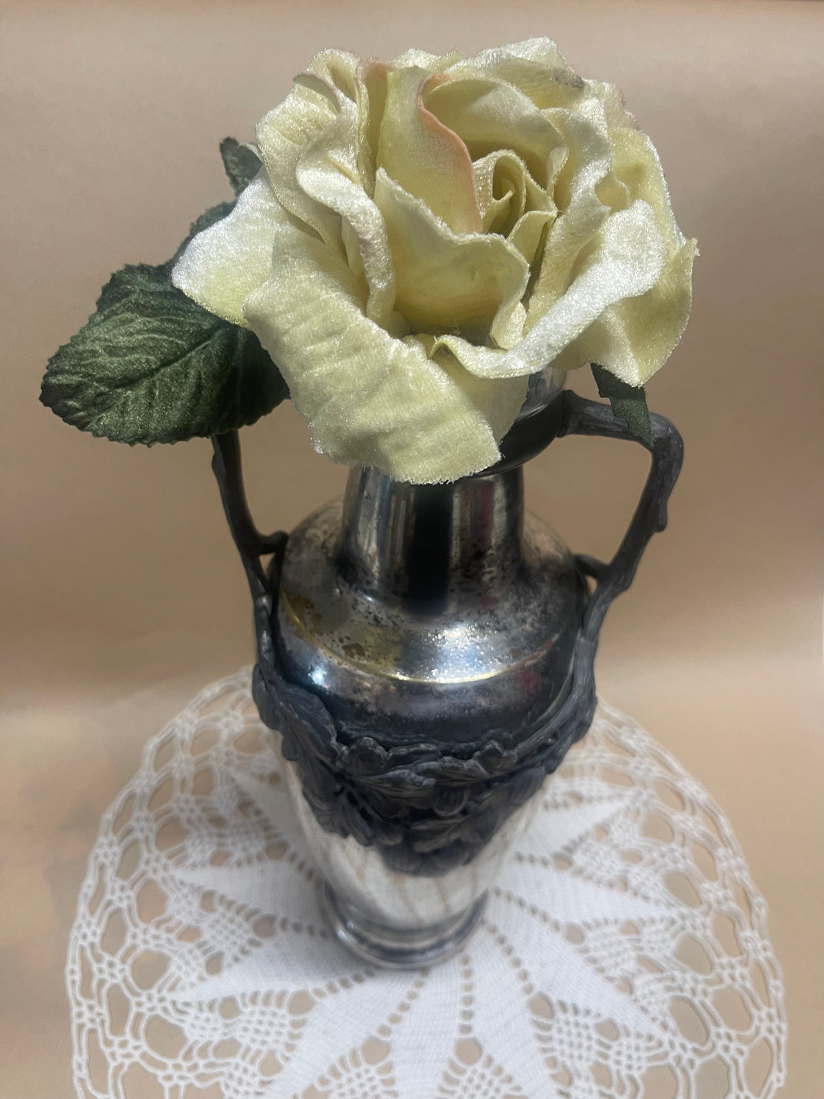 Antique German Art Nouveau Silver-Plated Vase with Glass Insert – c.1900