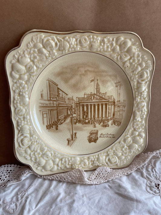 Vintage Crown Ducal ‘Florentine’ Square Plate – Royal Exchange Scene – England