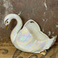 Vintage 1950s Lustreware Swan Planter – White with Pink Sheen & Gold Detail, Mingay