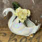 Vintage 1950s Lustreware Swan Planter – White with Pink Sheen & Gold Detail, Mingay