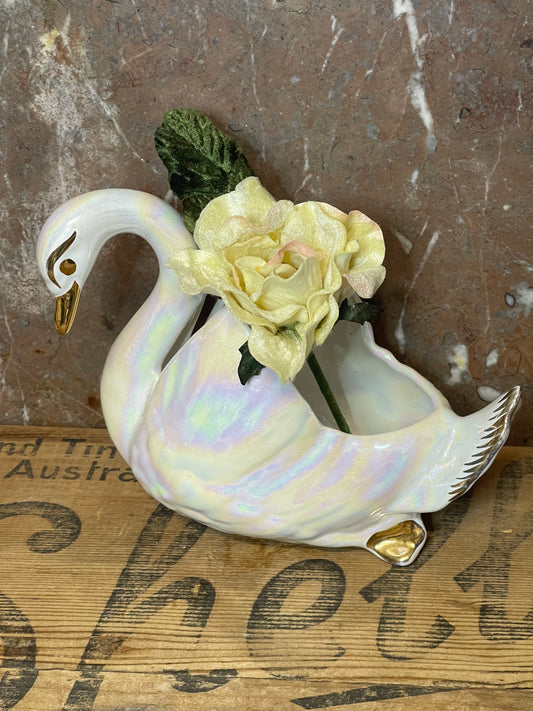 Vintage 1950s Large Mingay Lustreware Swan Vase Planter