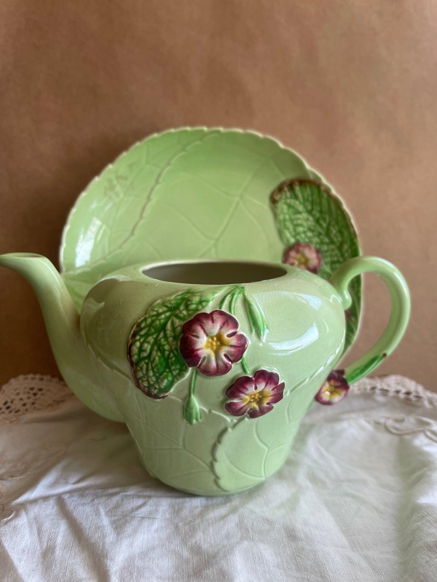 Vintage CARLTON WARE teapot & plate planter set