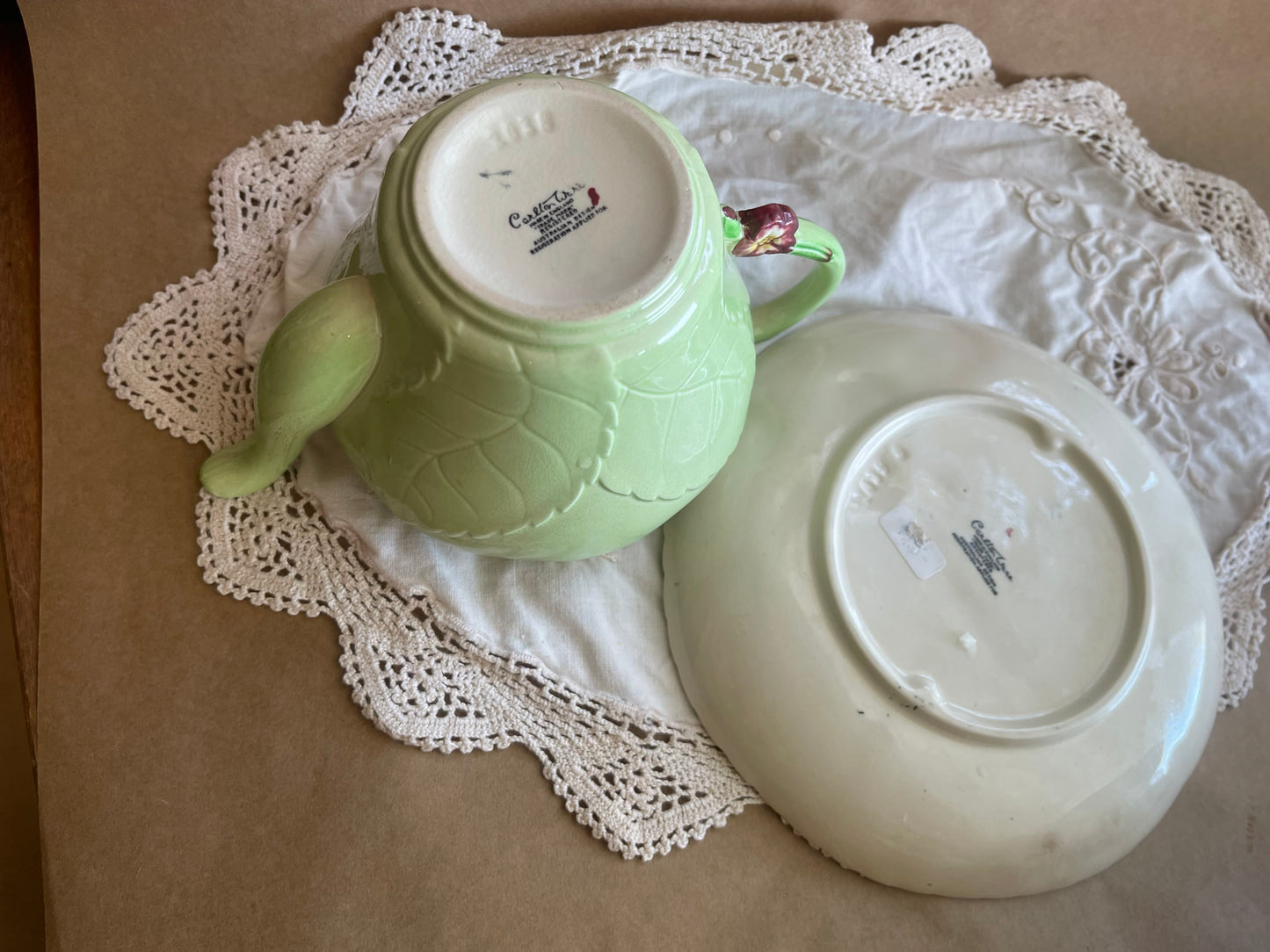 Vintage CARLTON WARE teapot & plate planter set