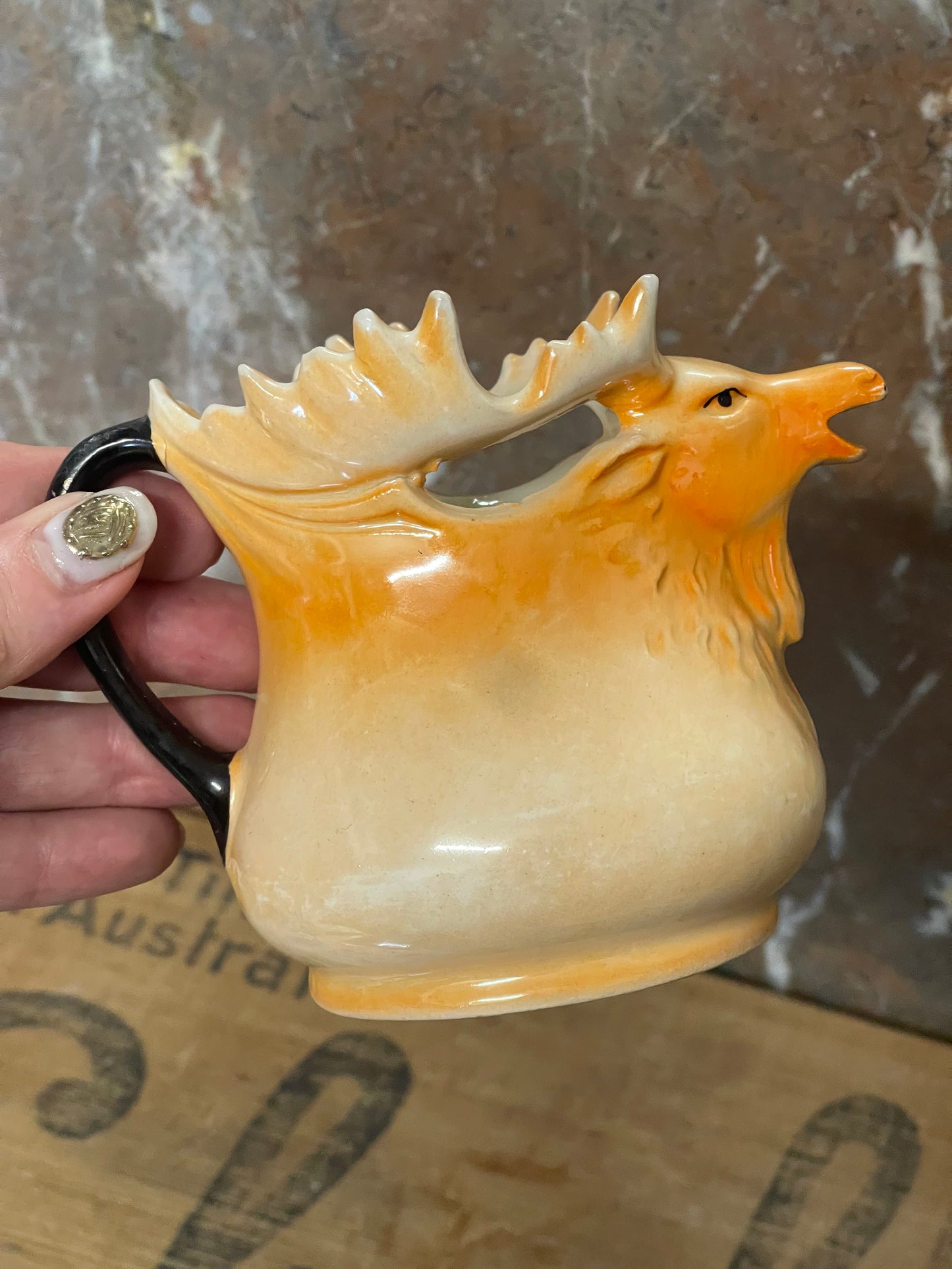 Vintage Deer Stag Moose Elk Creamer Pitcher Ceramic Pottery