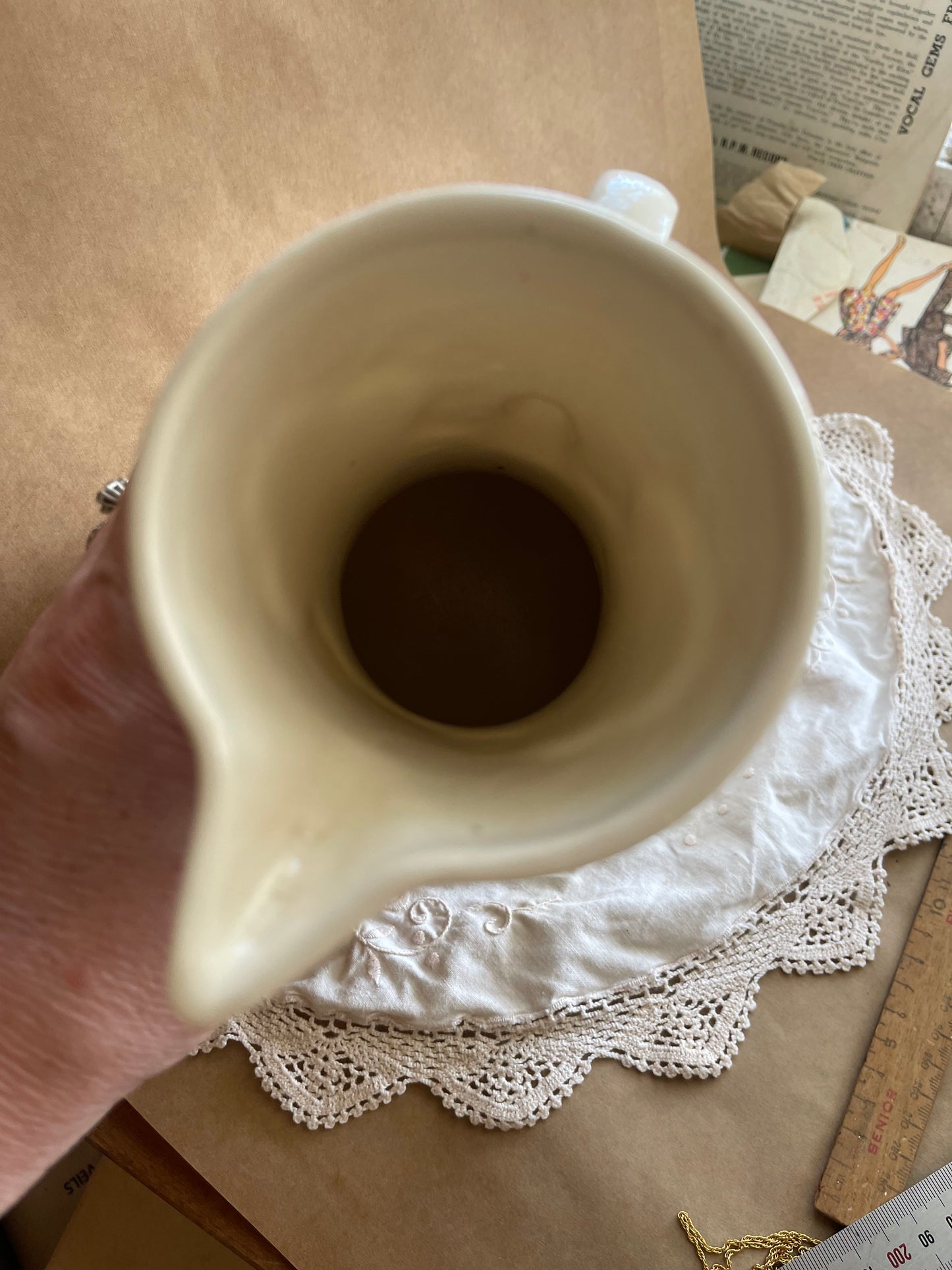 Handmade Vintage Studio Pottery Jug/Vase – Floral with Gilt Detail – c.1981