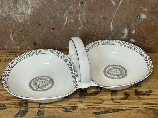 Vintage Trent & Dunne Twin Bowl Dish with Greek Key & Lion Medusa Design