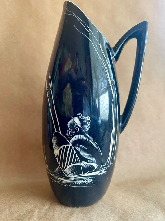 Mid-Century Australian Studio Pottery Jug – Hand Painted Figural Design (J17)