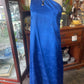 Vintage 70s handmade sleeveless one shoulder blue embossed satin dress Size 8-10