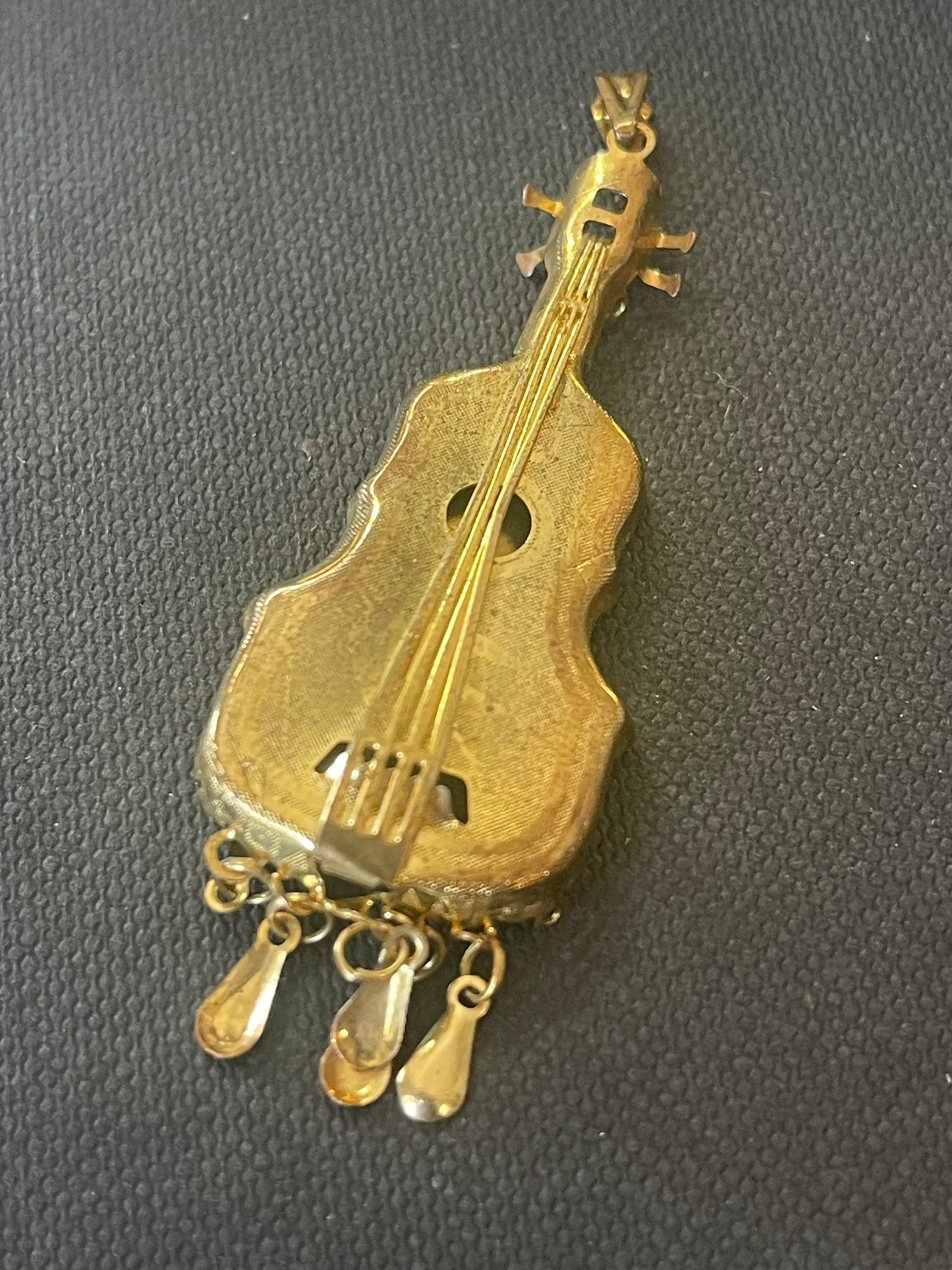 Vintage 1930s Brass Guitar Mandolin brooch/ pendant