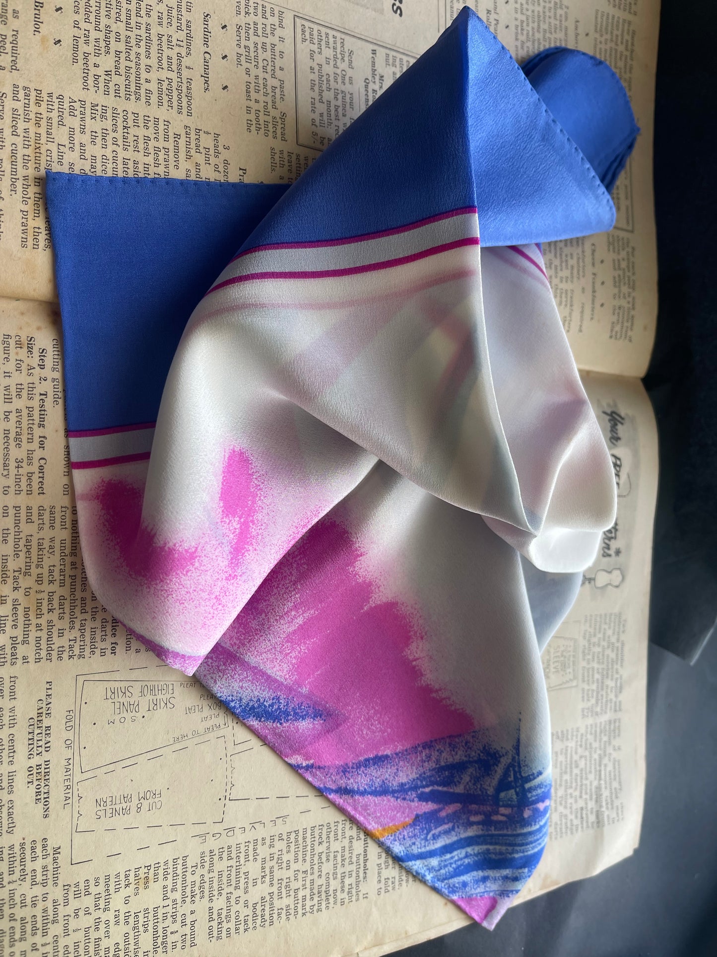 Vintage Avon Silk Scarf – Made in Japan (Soft Pink Blue Abstract Design)