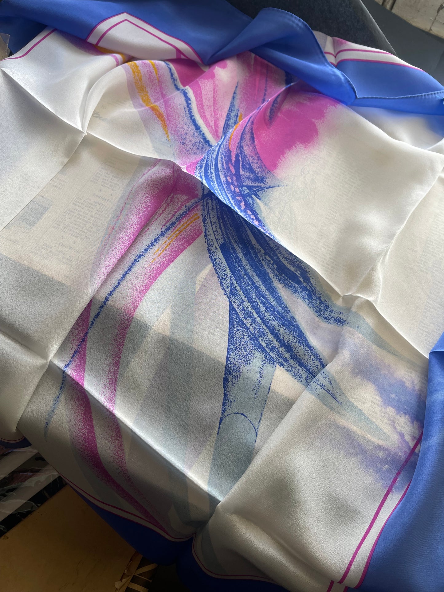 Vintage Avon Silk Scarf – Made in Japan (Soft Pink Blue Abstract Design)
