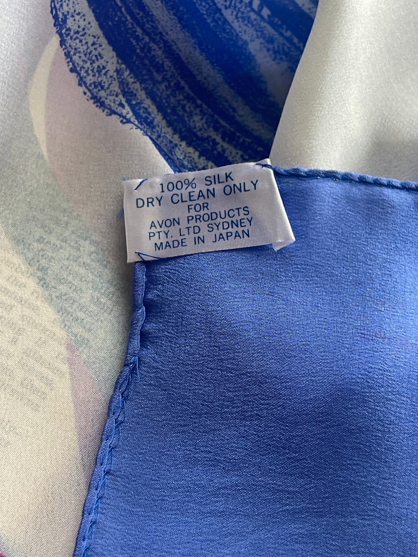 Vintage Avon Silk Scarf – Made in Japan (Soft Pink Blue Abstract Design)