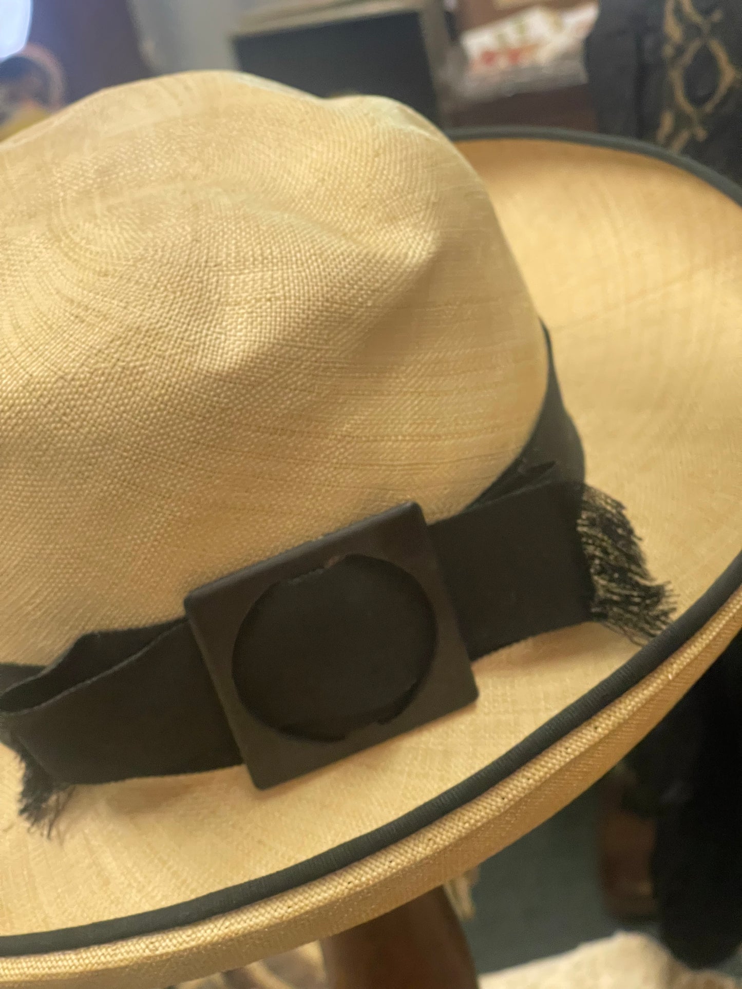 Vintage Straw Hat – Wide Brim with Black Band (c.1980s–90s)