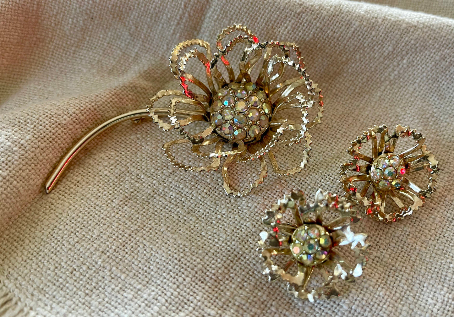 Vintage Sarah Coventry Style Rhinestone Brooch & Clip-On Earrings Set (c.1960s–70s)