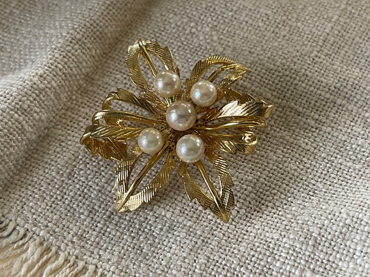 Vintage Faux Pearl Floral Spray Brooch (c.1950s–60s)