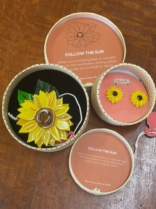 Follow the Sun Erstwilder Brooch and earrings set by Carmen Hui 2019