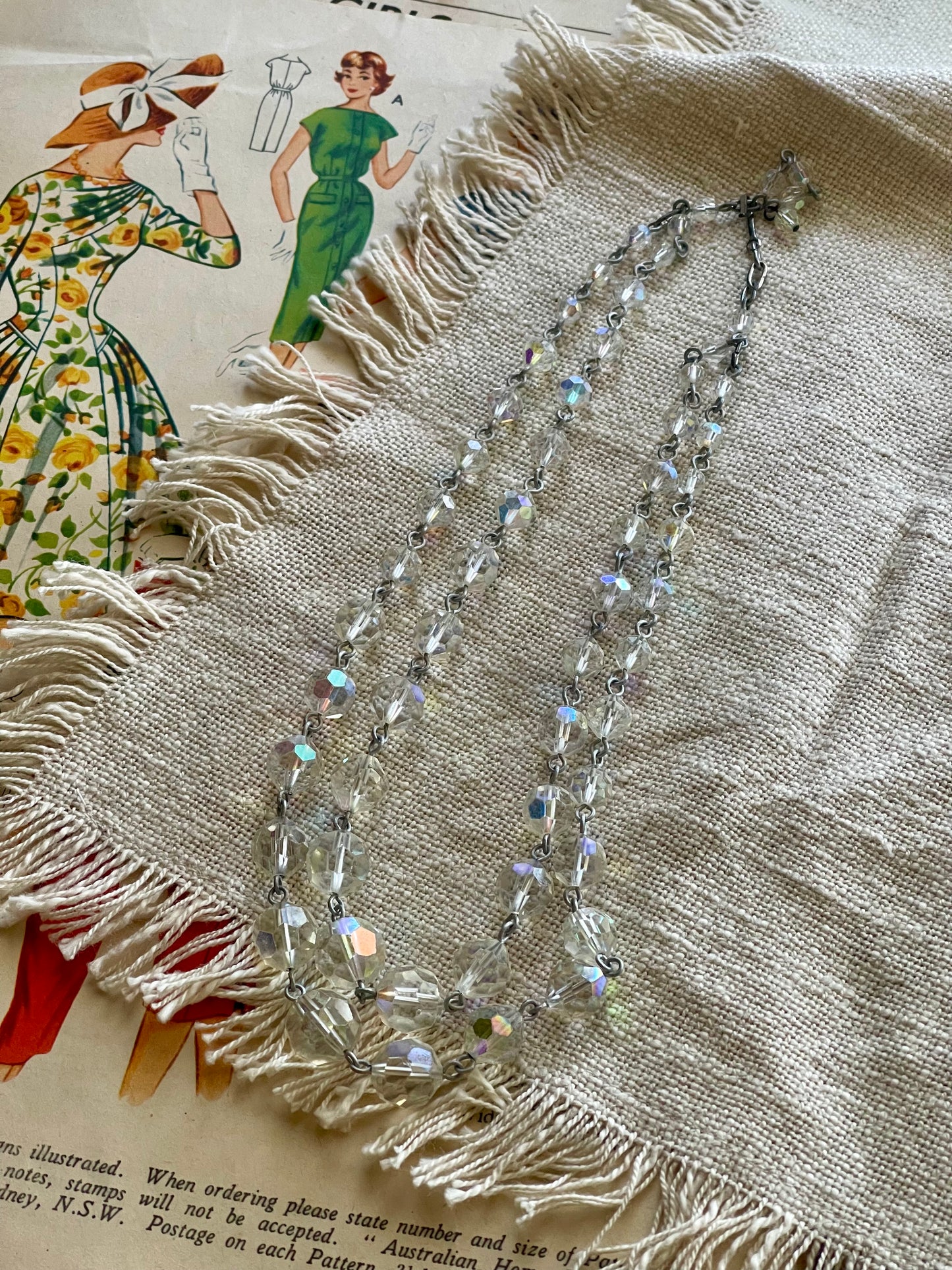 Vintage Aurora Borealis Crystal Double Strand Necklace – c.1950s
