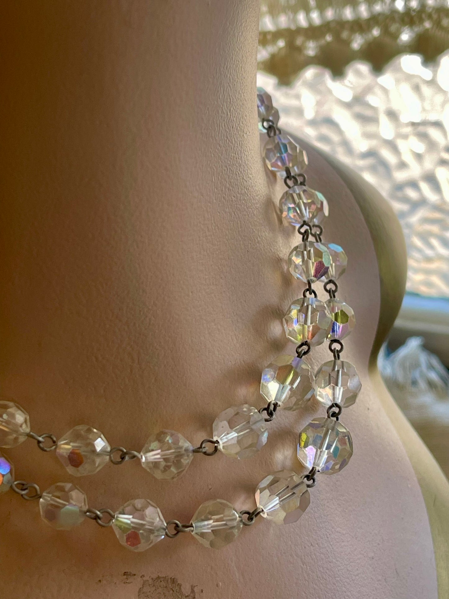 Vintage Aurora Borealis Crystal Double Strand Necklace – c.1950s