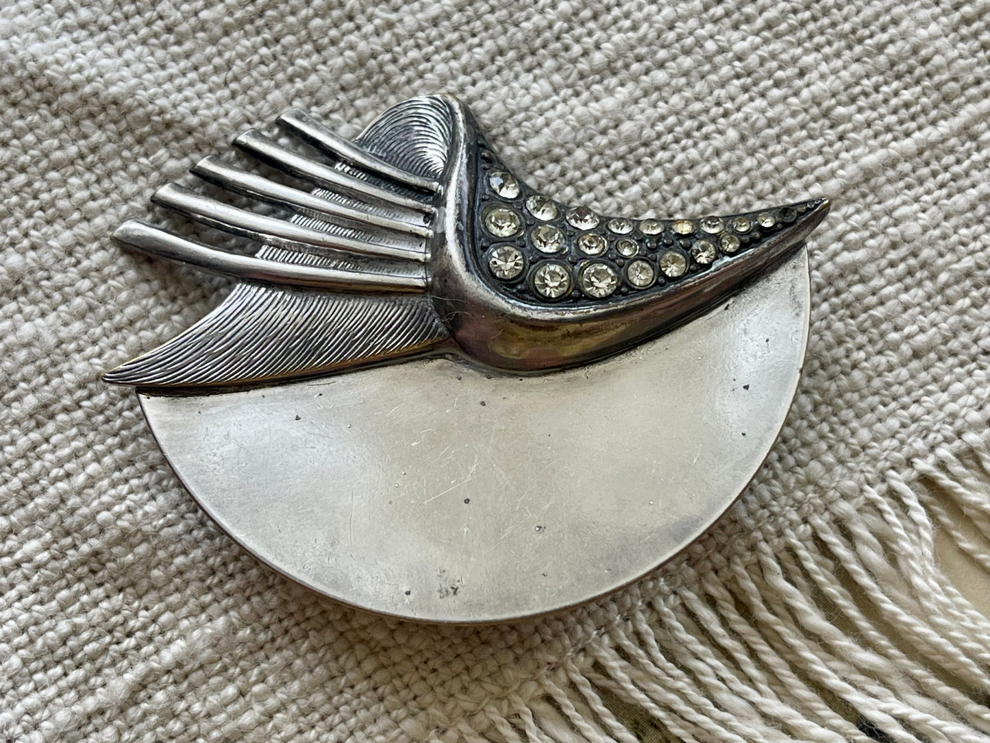 Vintage Modernist Style Brooch – Silver Tone with Rhinestones c.1960s–70s