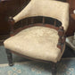 Antique c.1900 Carved Wooden Armchair with Cream Damask Upholstery