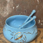 Vintage Wade “Golden Blue” Bowl with Matching Spoons – England