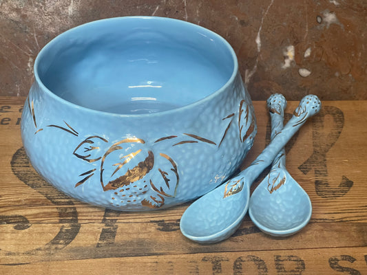 Vintage Wade “Golden Blue” Bowl with Matching Spoons – England