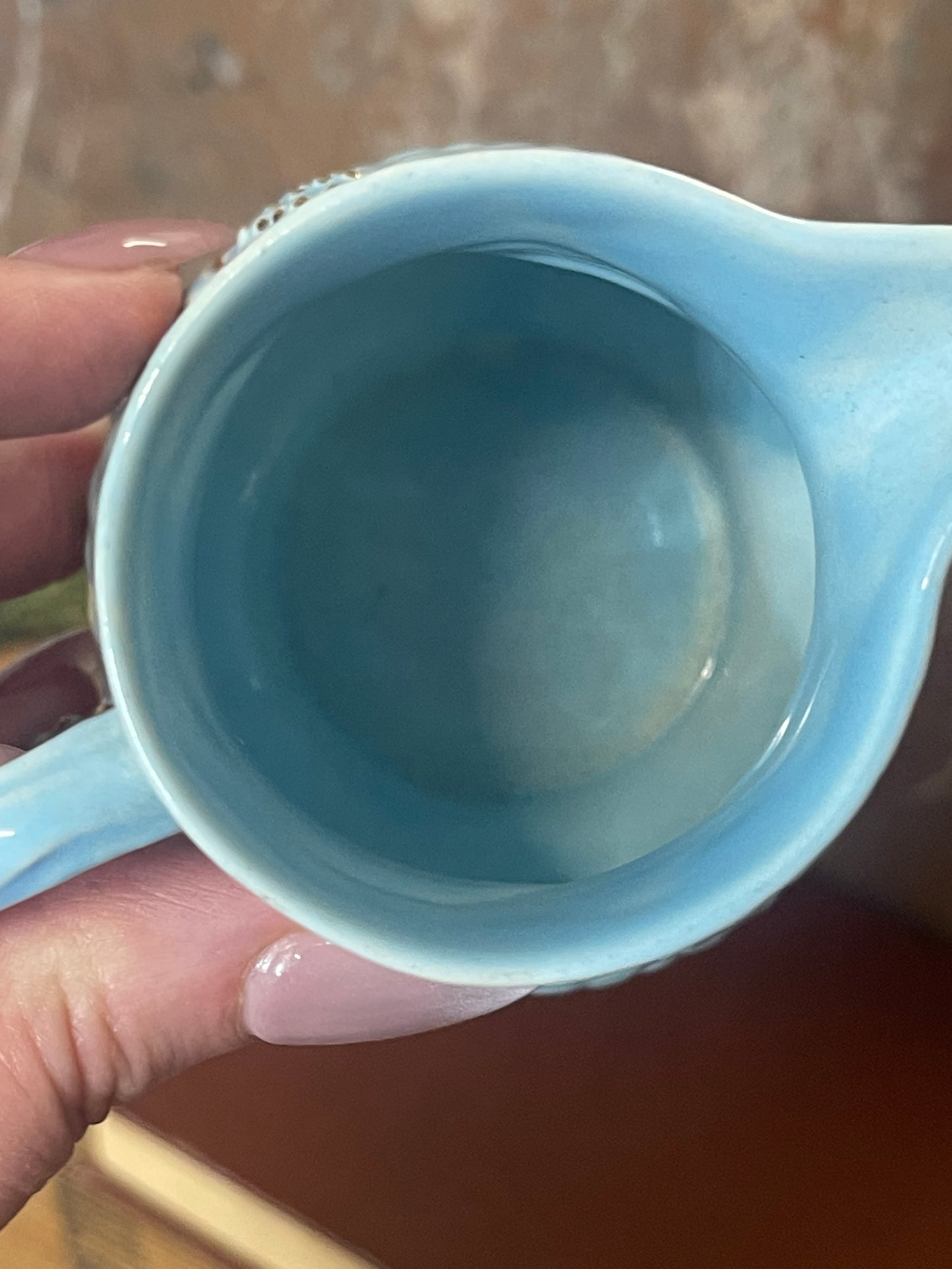 Vintage Blue Wade Tea Set with Hand-Painted Gold Leaves