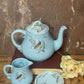 Vintage Blue Wade Tea Set with Hand-Painted Gold Leaves