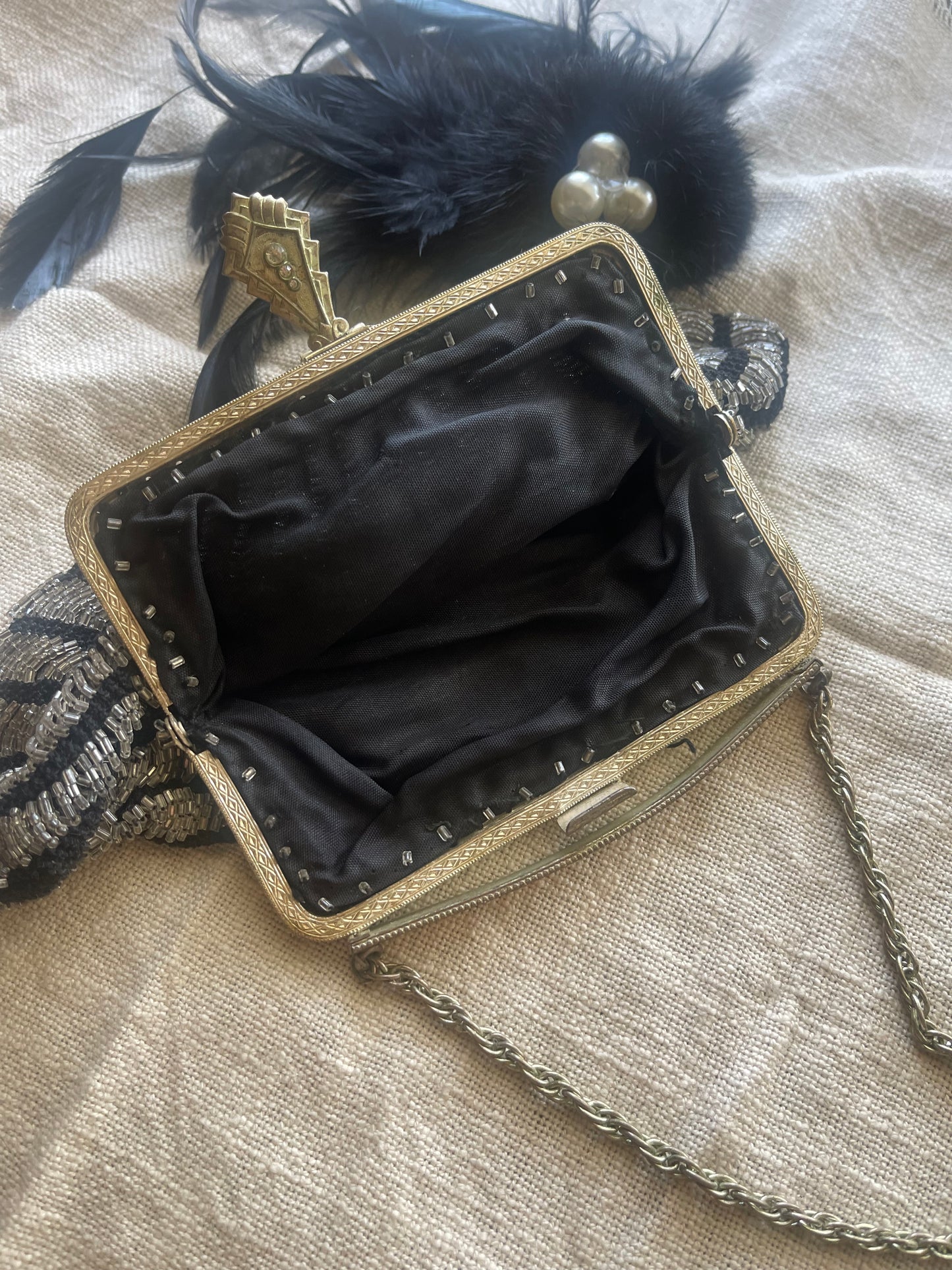 1920s Art Deco Beaded Evening Purse – Cut Steel Fan Design