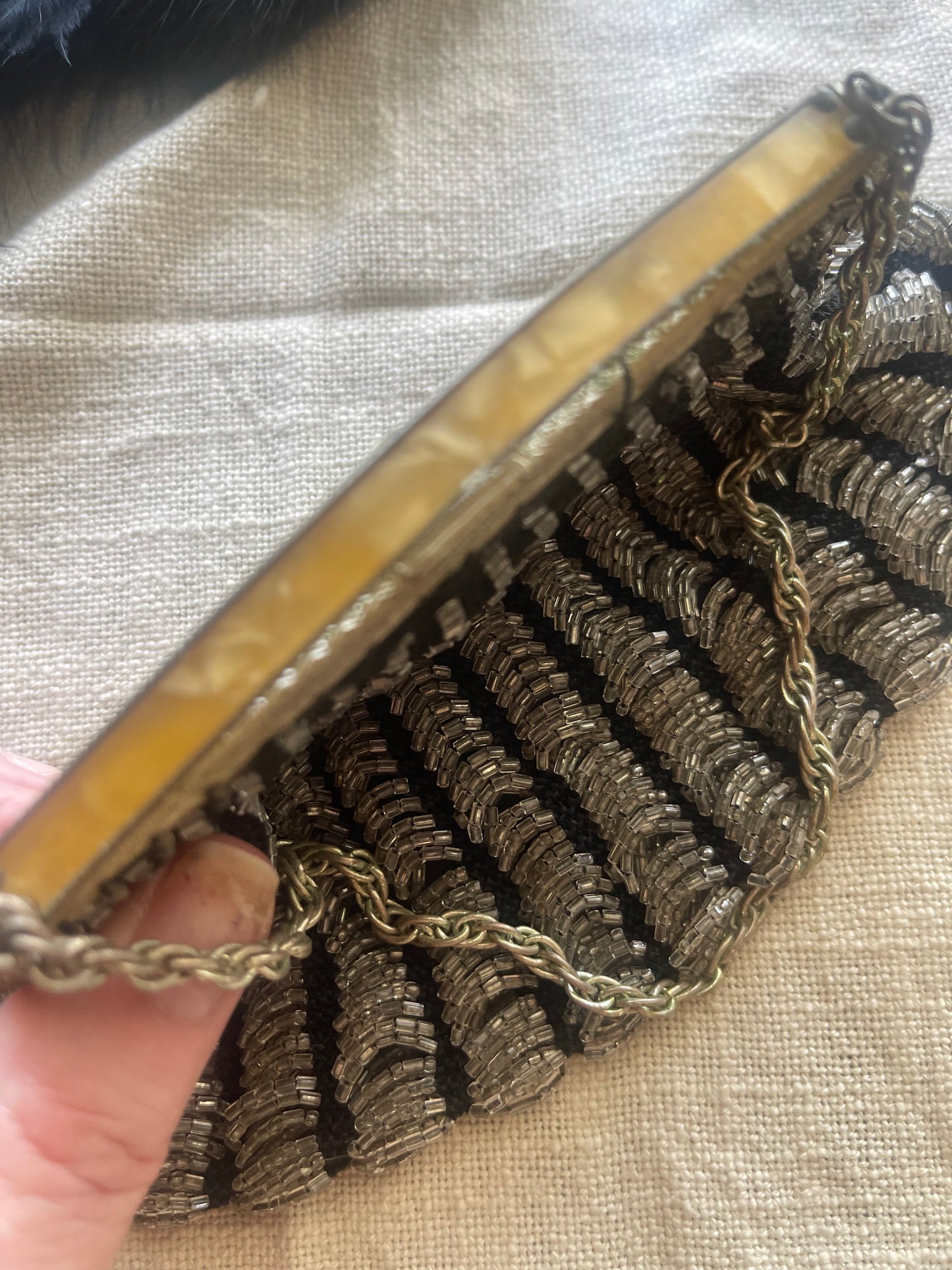 1920s Art Deco Beaded Evening Purse – Cut Steel Fan Design
