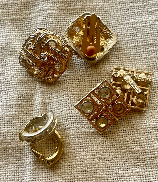 Vintage Clip-On Earring Set – Sarah Coventry & Gold Tone Styles (3 Pairs)