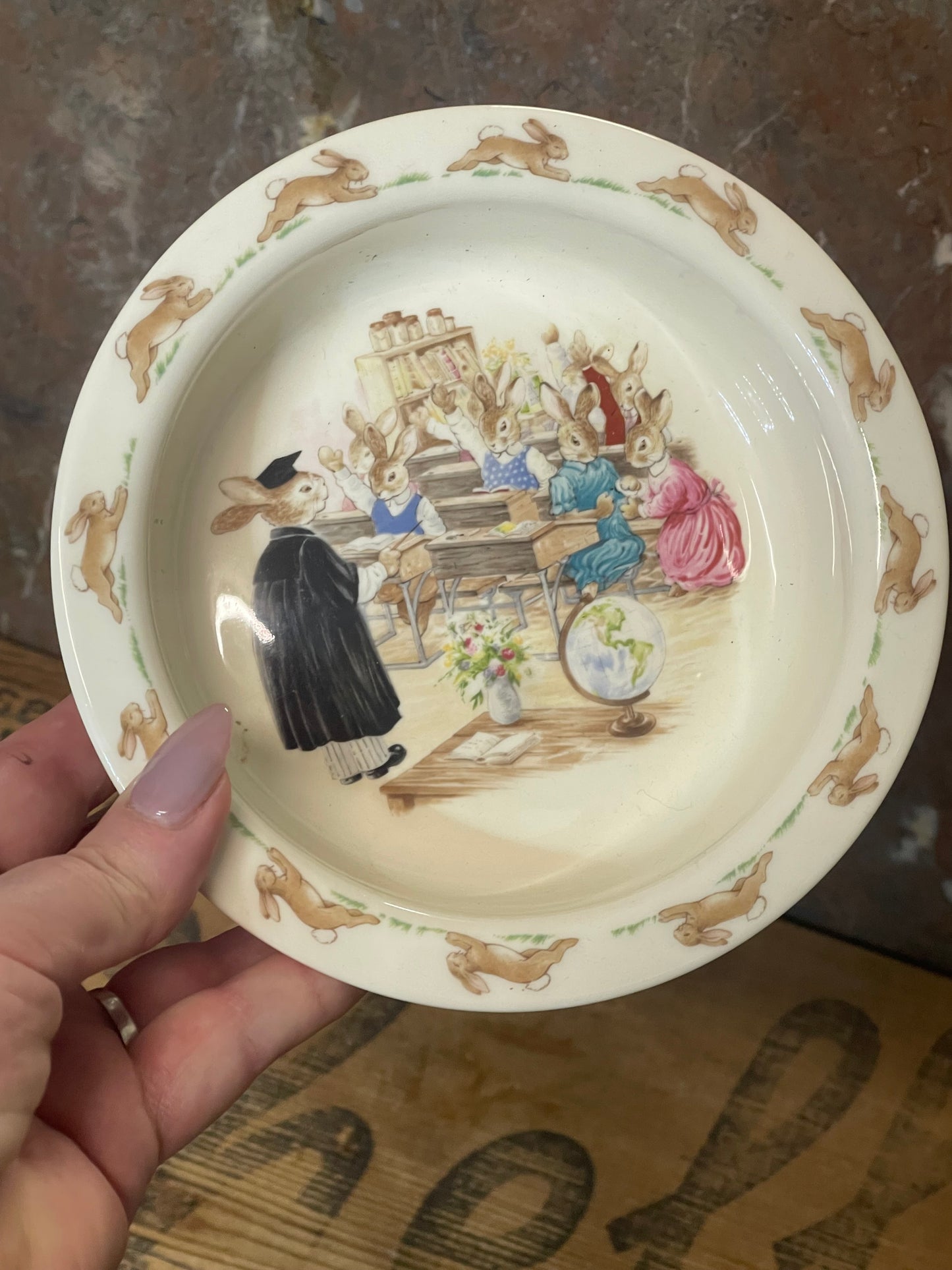 Royal Doulton Bunnykins Baby Bowl – School Scene (1988)