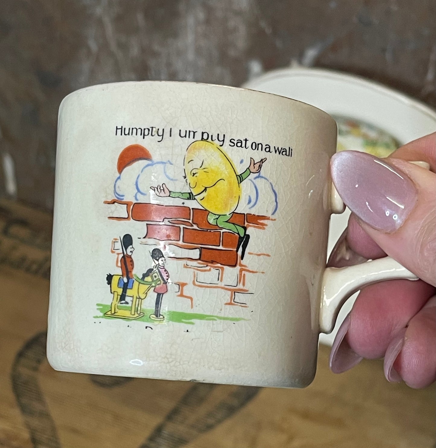 Antique Bilton’s Nursery Rhyme Child’s Mug & Bowl Set – Little Bo Peep & Humpty Dumpty (England, c.1930s–40s))