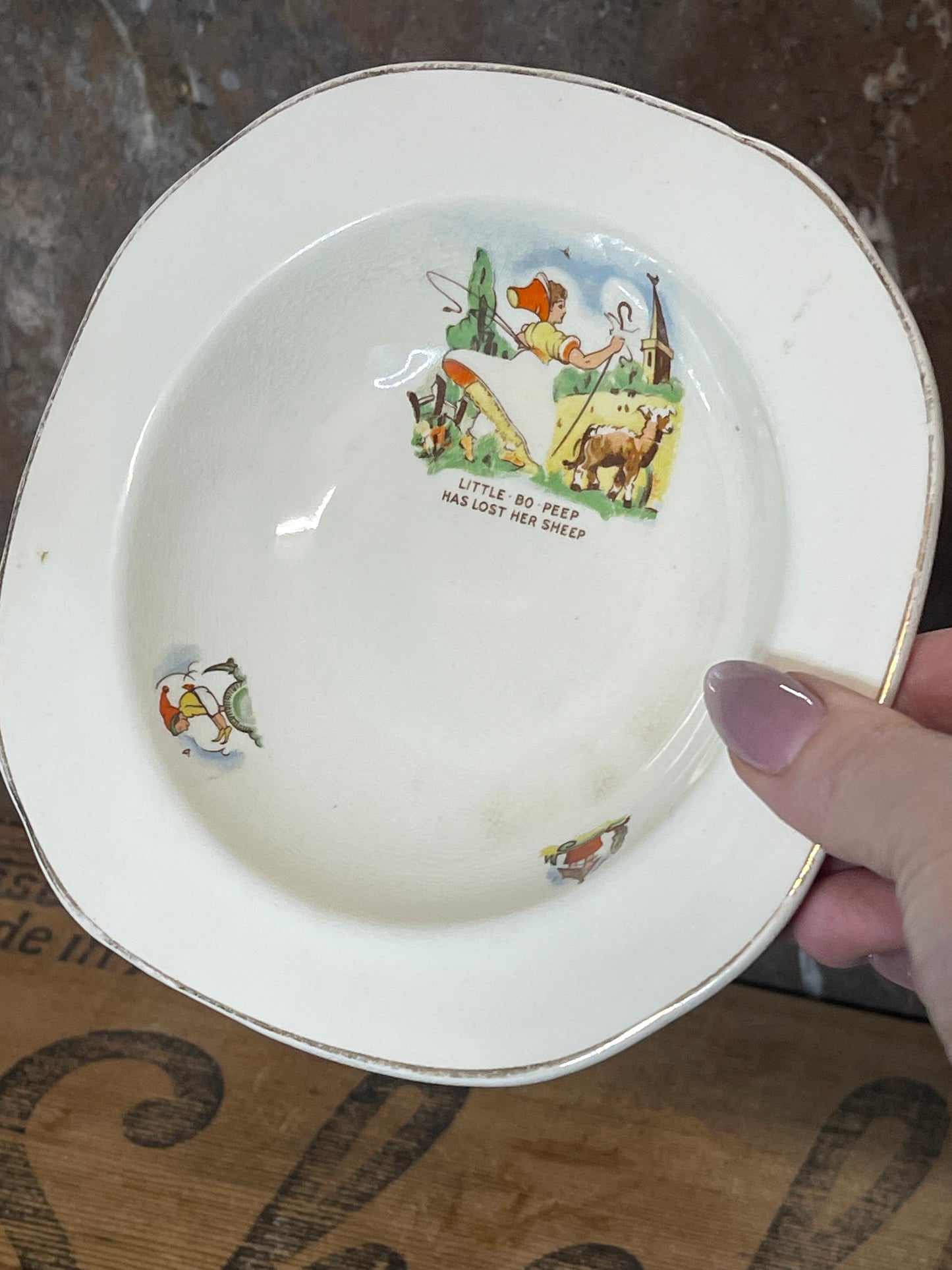 Antique Bilton’s Nursery Rhyme Child’s Mug & Bowl Set – Little Bo Peep & Humpty Dumpty (England, c.1930s–40s))