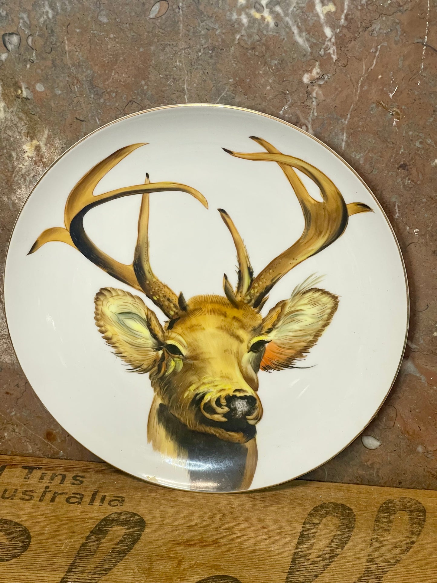 Vintage Saji Fine China Hand-Painted Plate – Stag Head, Japan c.1950s