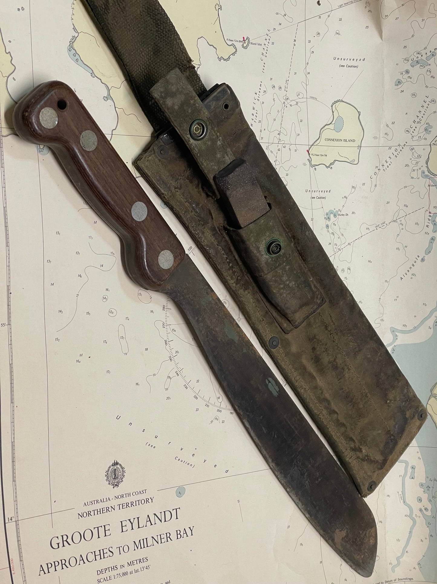 1965 Australian Military Machete & Sheath – MA65 Issue with Sharpening Stone