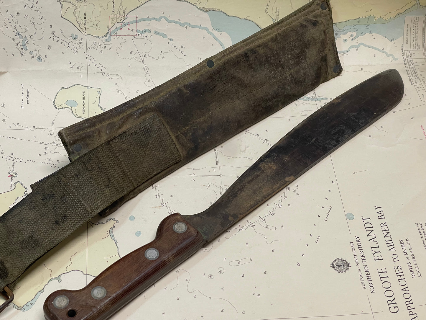 1965 Australian Military Machete & Sheath – MA65 Issue with Sharpening Stone