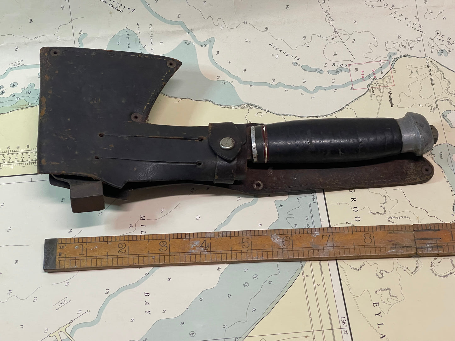 Vintage Military Field Hatchet & Knife Set with Leather Sheath (c.1940s–50s)