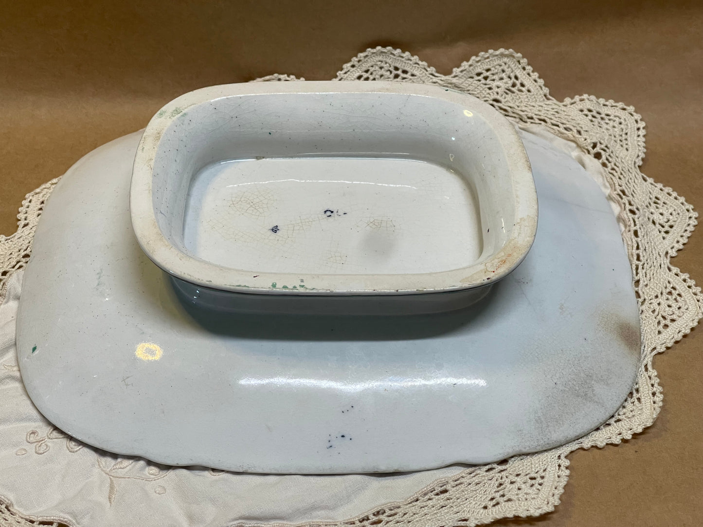 Antique Footed Serving Dish – Green & Floral (c.1920s–30s)