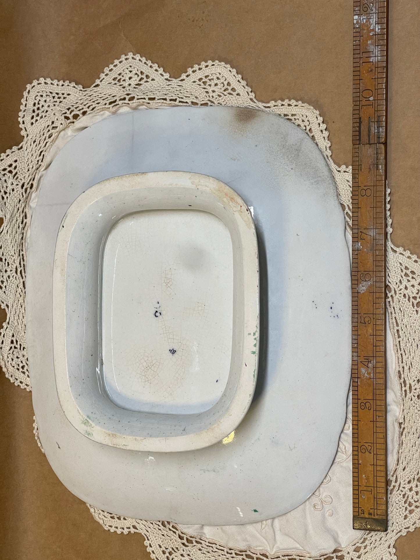 Antique Footed Serving Dish – Green & Floral (c.1920s–30s)