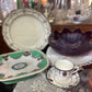 Antique Footed Serving Dish – Green & Floral (c.1920s–30s)