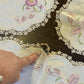 Vintage Hand-Embroidered Linen Doily Set with Orchid Motif & Crochet Lace