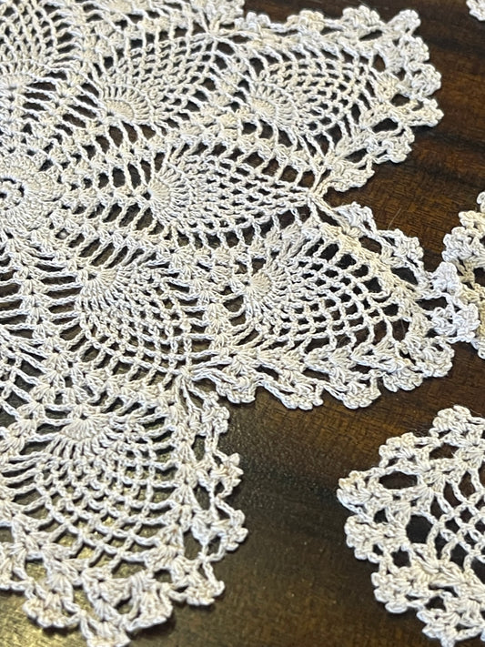 Vintage Hand-Crocheted Doily Set – Cream Lace